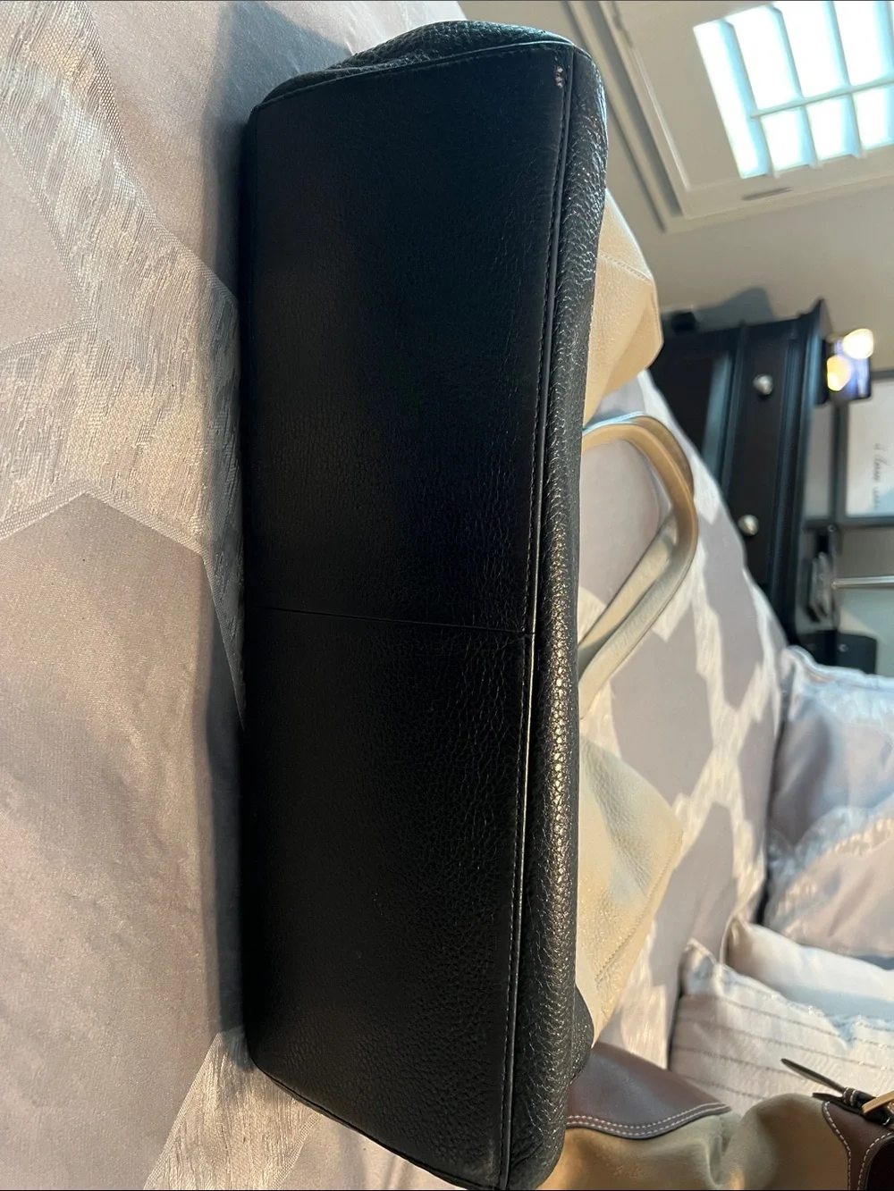 kate spade Two-Tone Pebbled Leather Tote in Cream and Black with Chain Accent